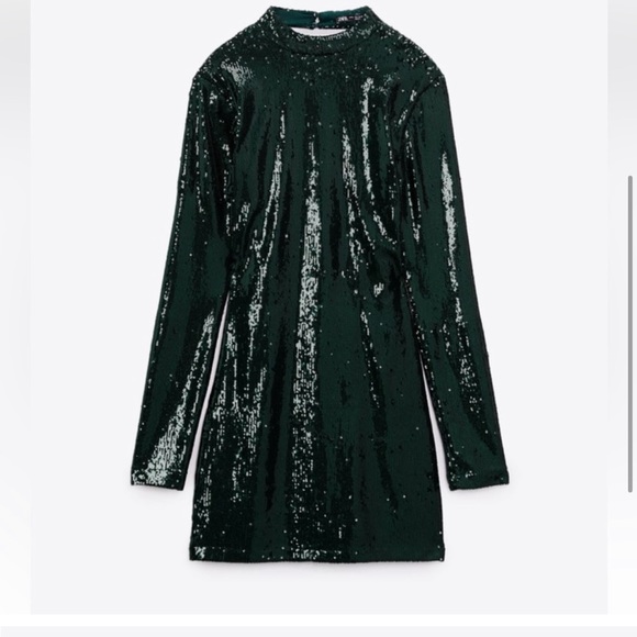 NWT zara green sequin dress size XS - Picture 2 of 3